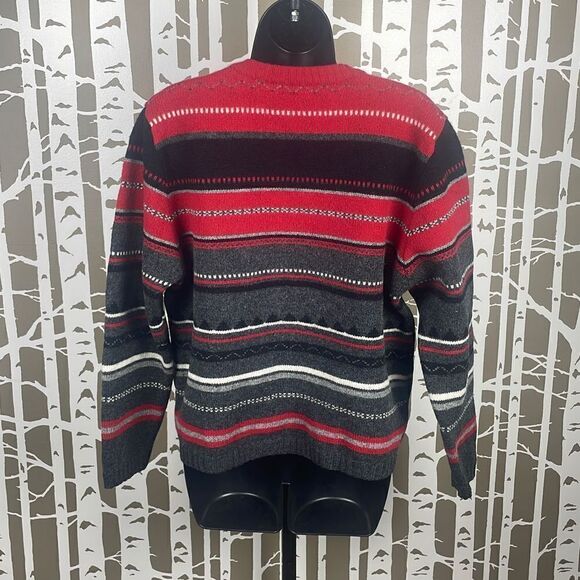 Field Gear Red Black & Grey Striped Lambswool Quarter Zip Neck Sweater sz M - Picture 4 of 5